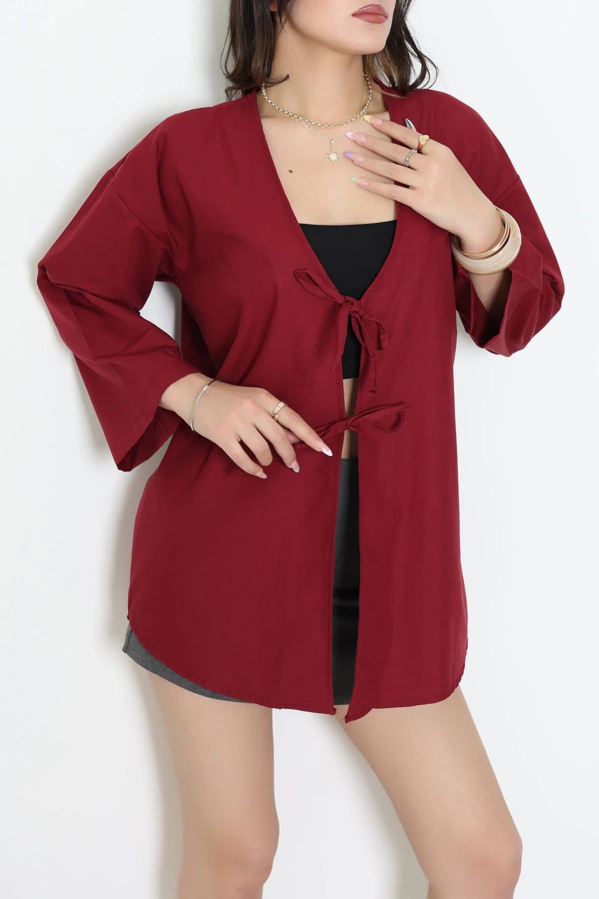 Bağlamalı Poplin Gömlek Bordo