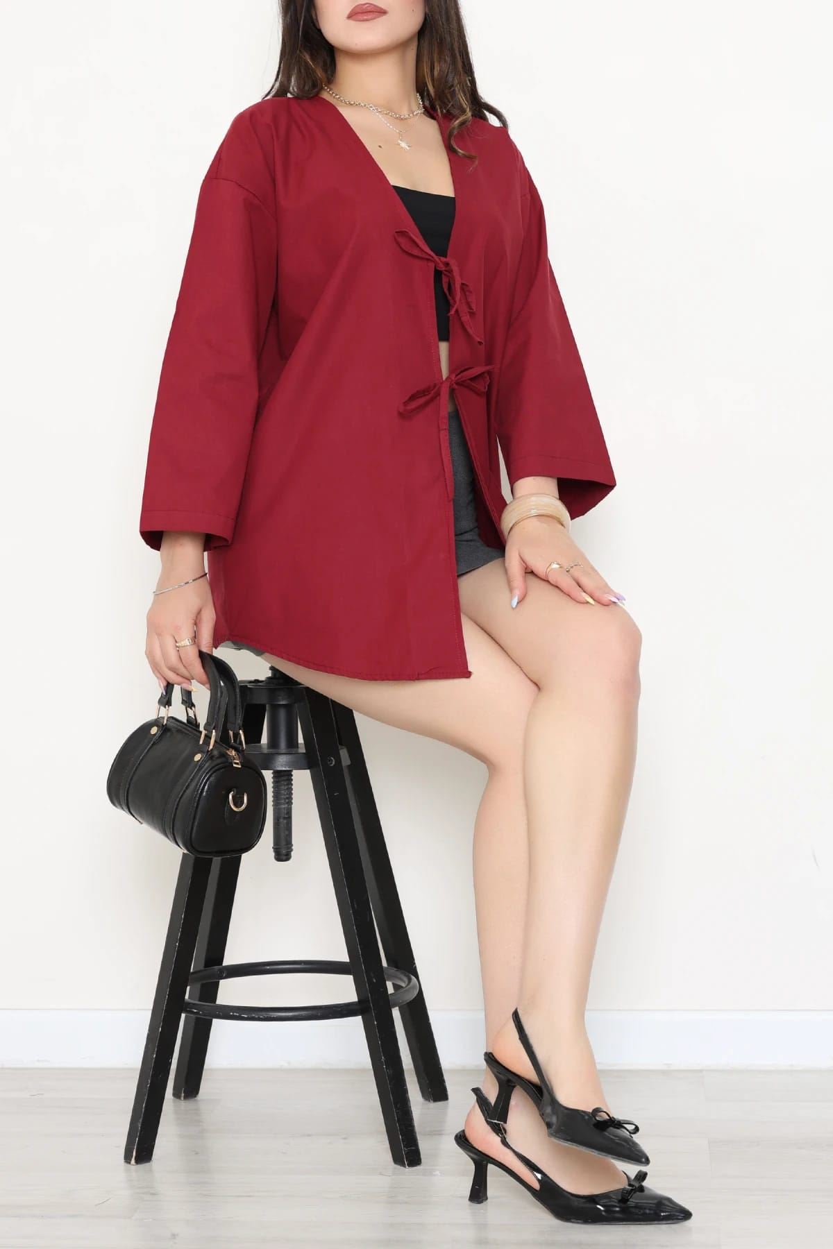 Bağlamalı Poplin Gömlek Bordo