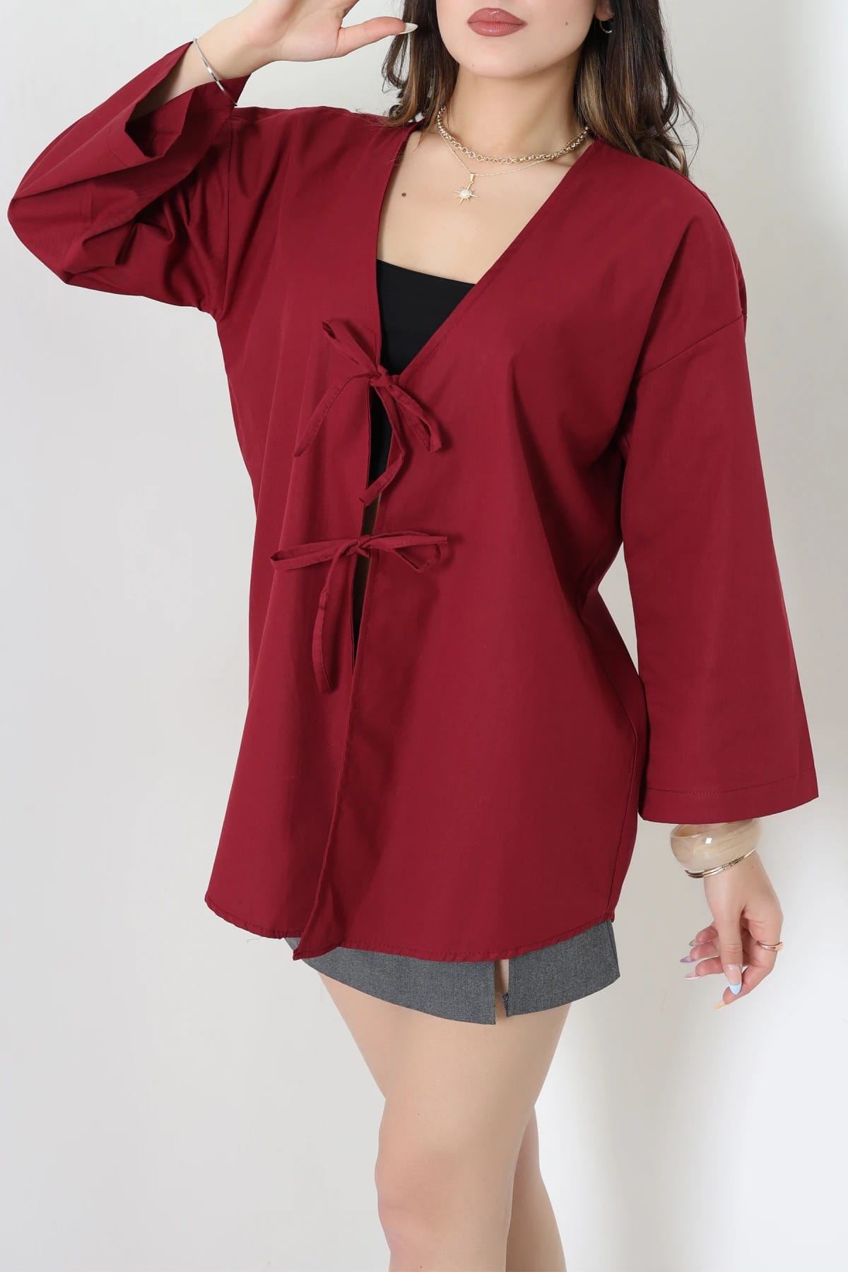 Bağlamalı Poplin Gömlek Bordo