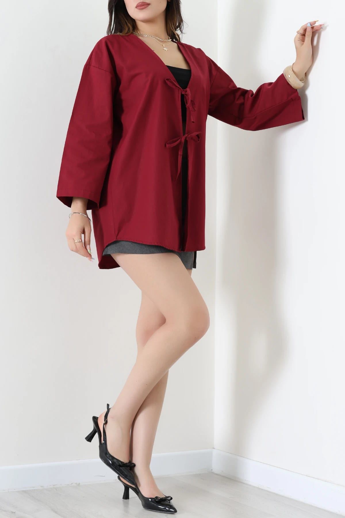 Bağlamalı Poplin Gömlek Bordo