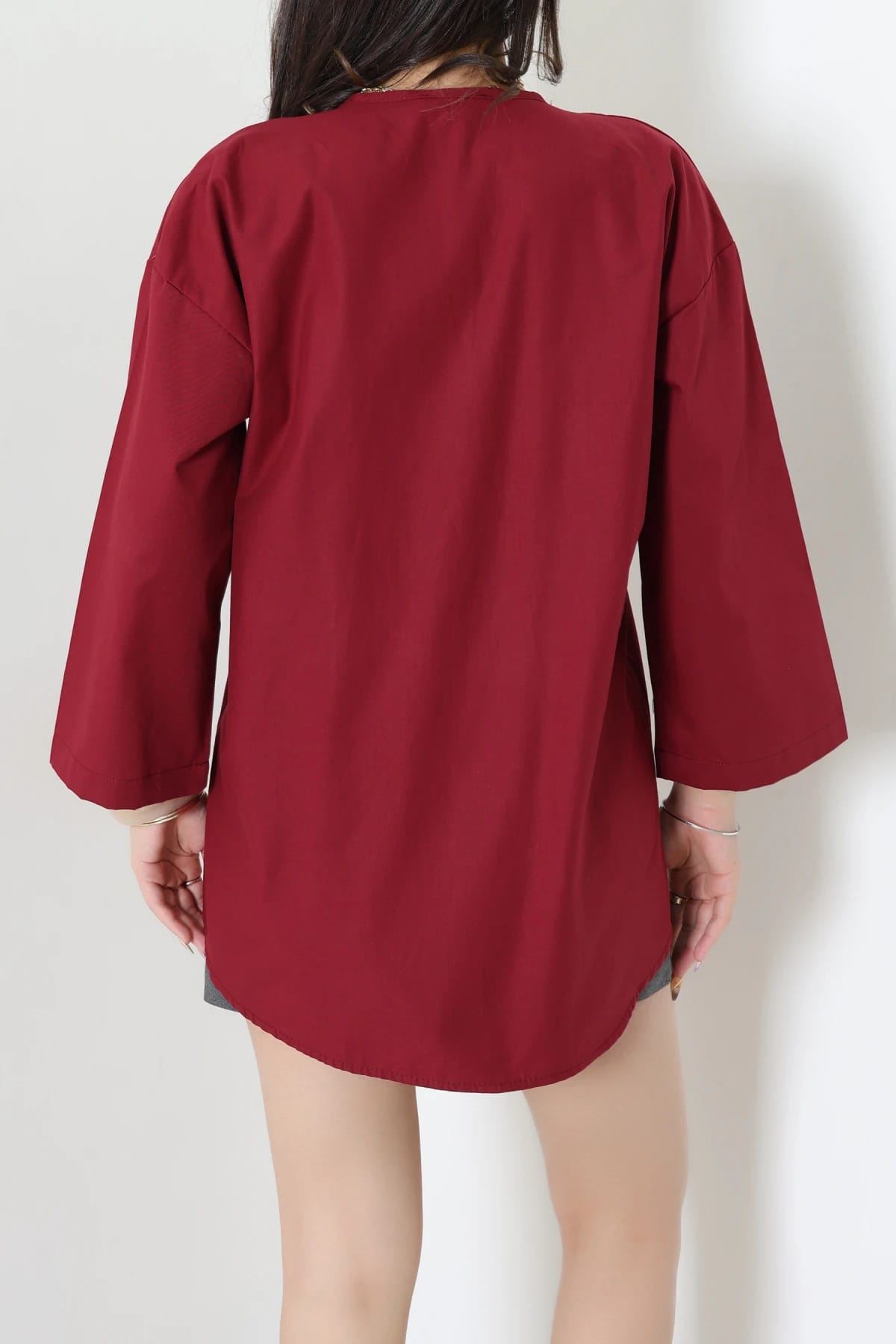 Bağlamalı Poplin Gömlek Bordo