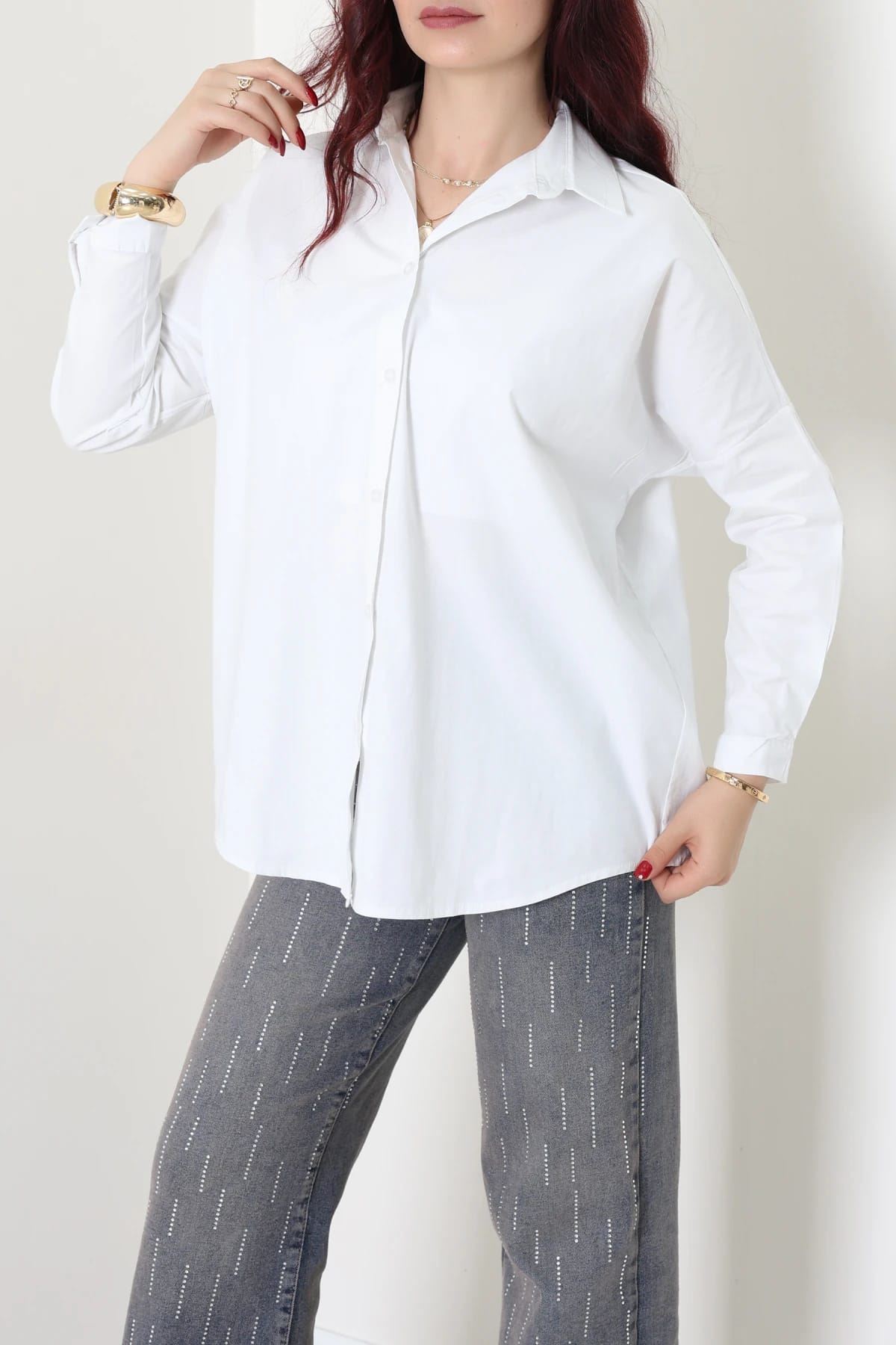 Oversize Poplin Gömlek Beyaz 