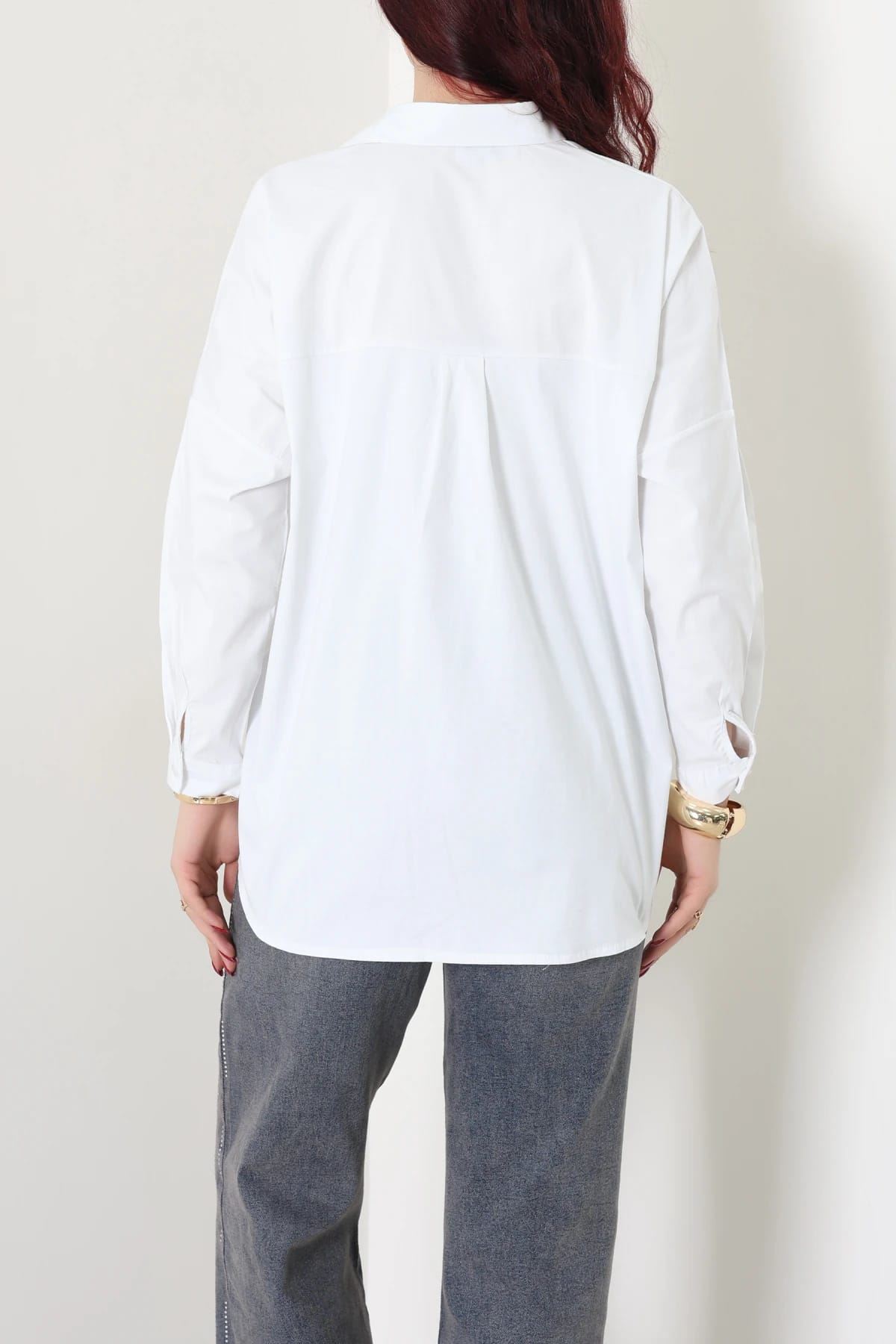 Oversize Poplin Gömlek Beyaz 