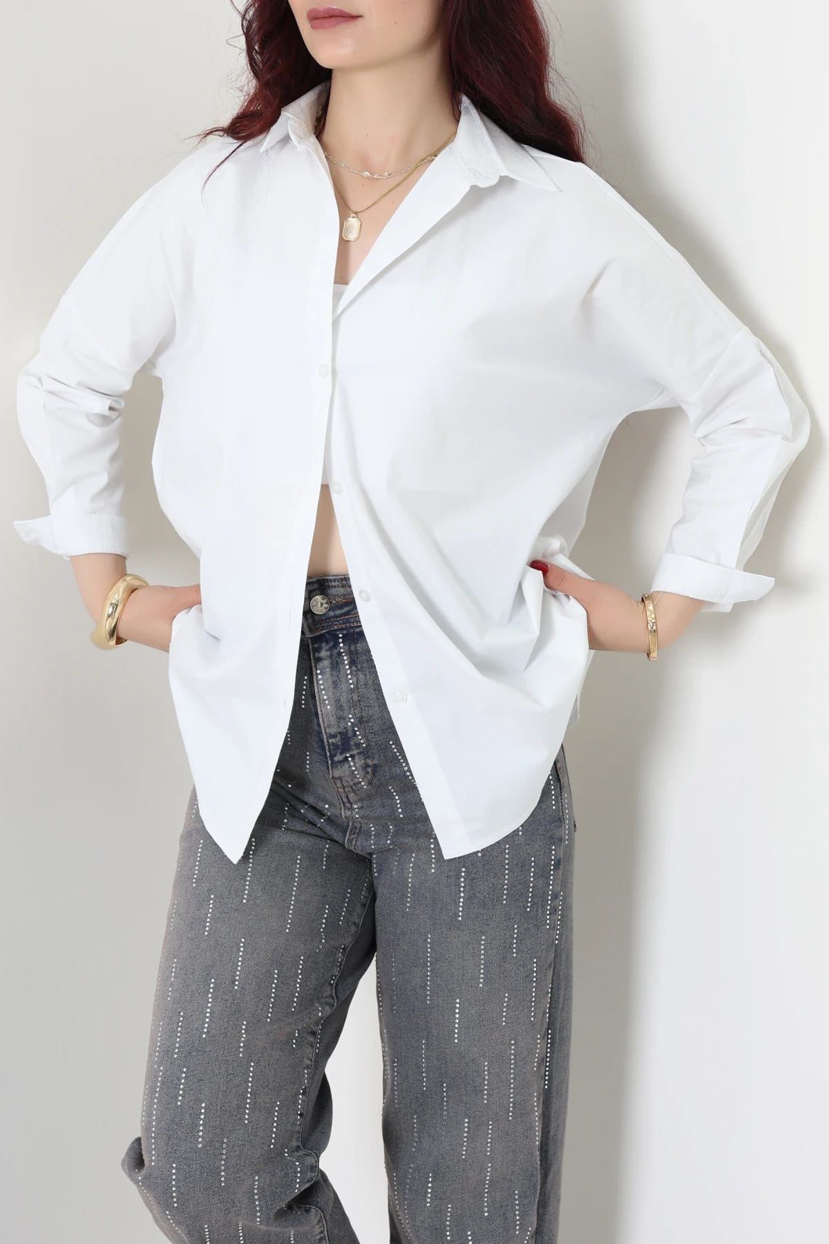 Oversize Poplin Gömlek Beyaz 