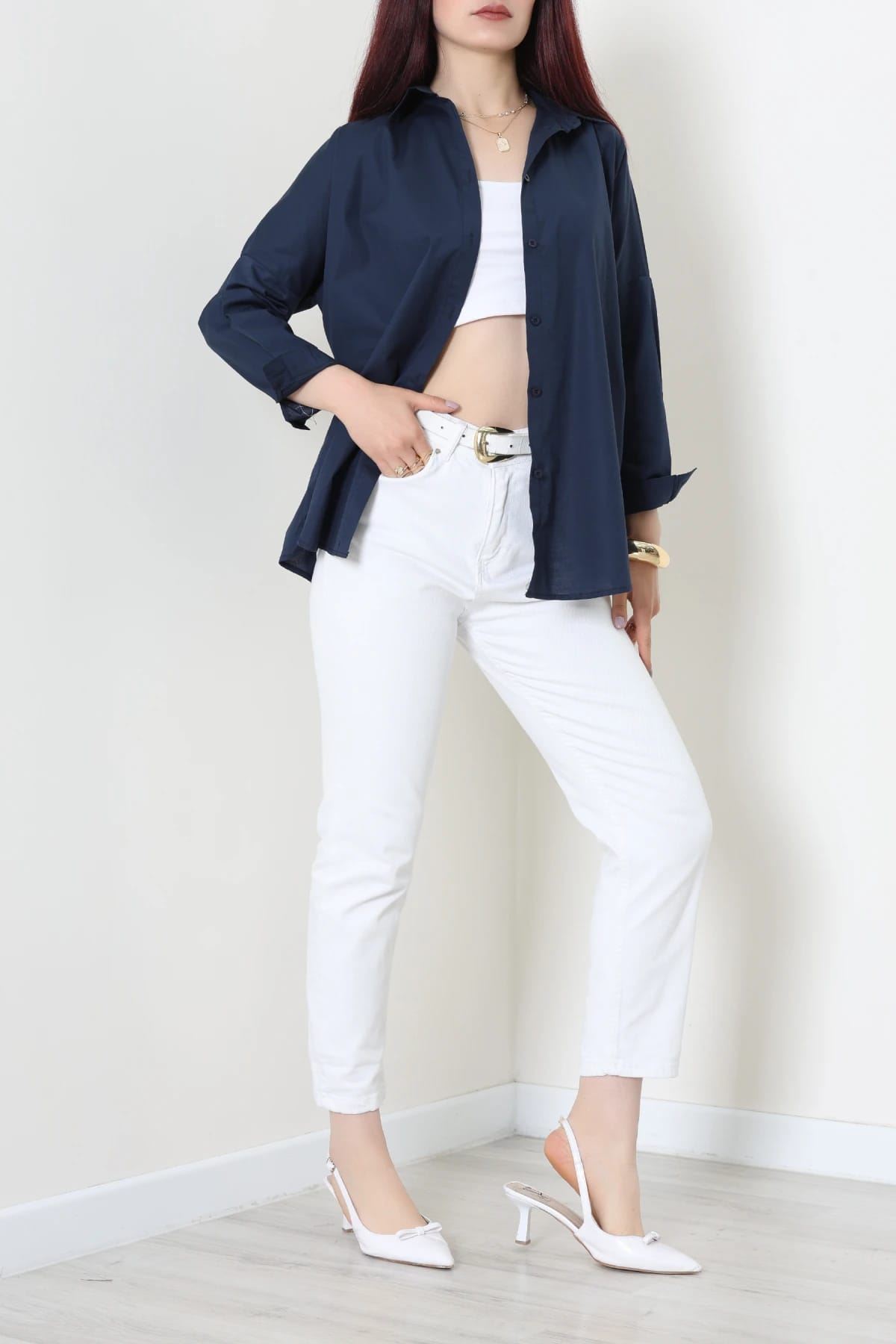 Oversize Poplin Gömlek Lacivert