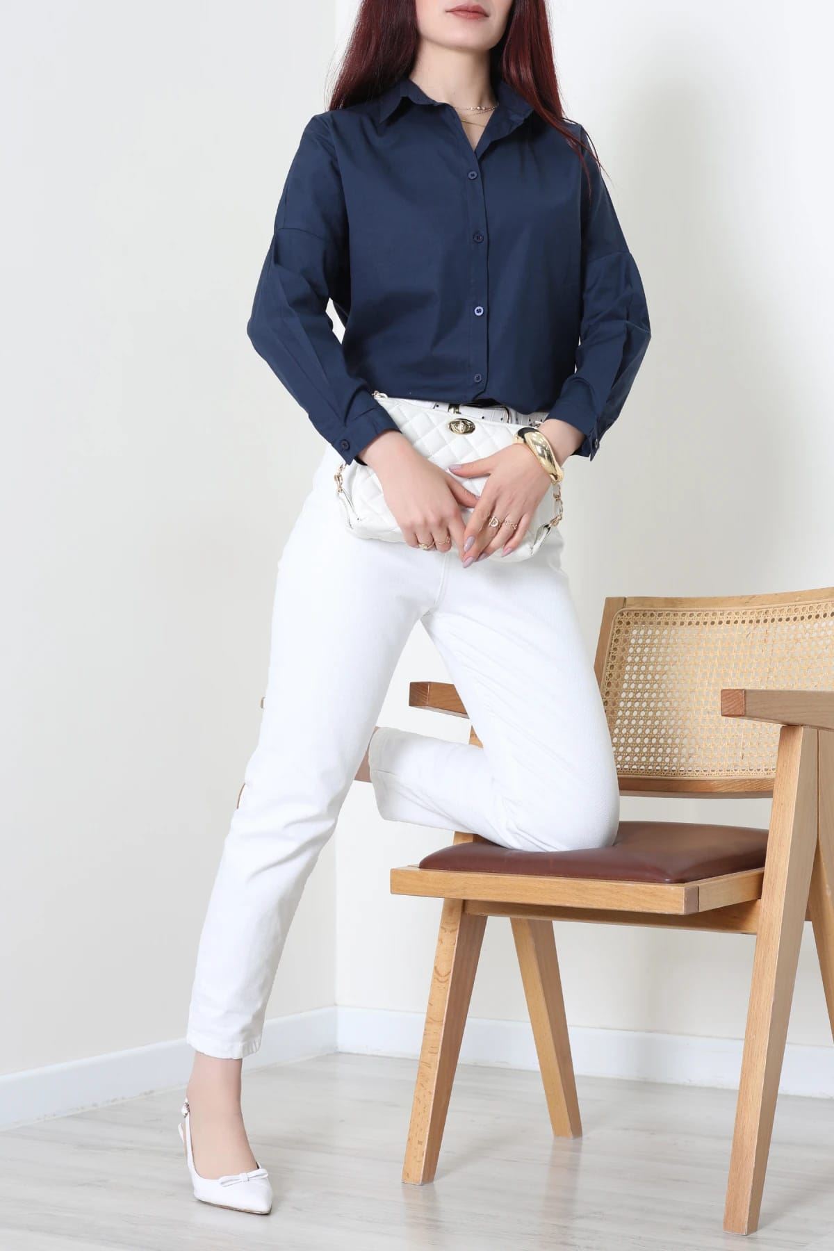Oversize Poplin Gömlek Lacivert