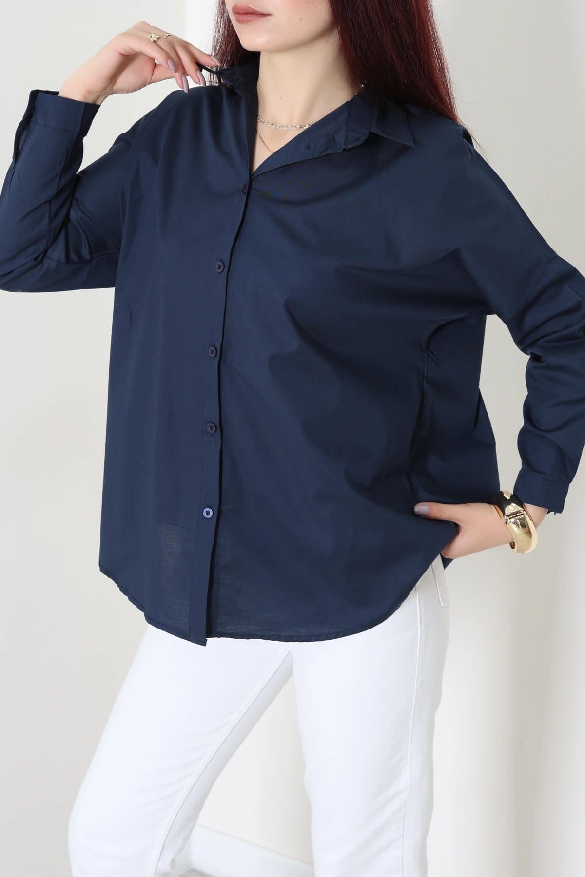 Oversize Poplin Gömlek Lacivert