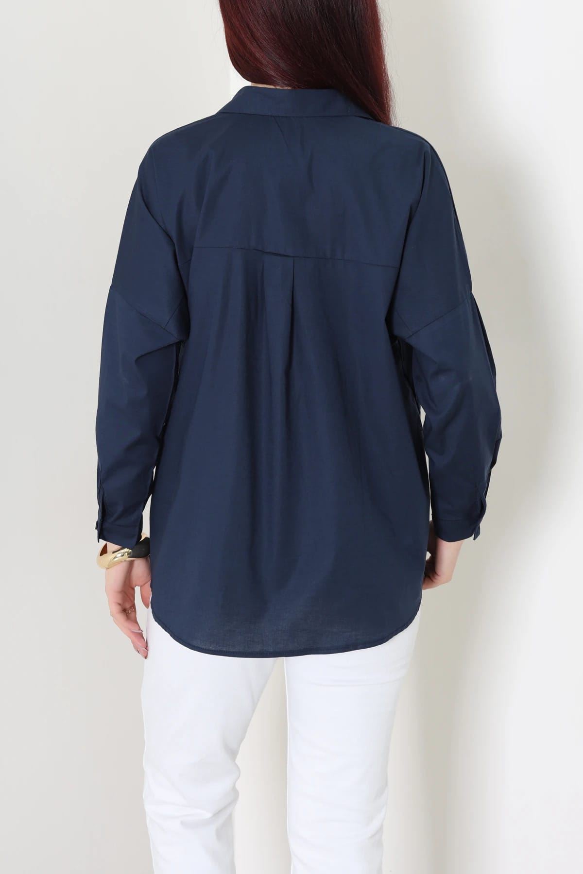 Oversize Poplin Gömlek Lacivert