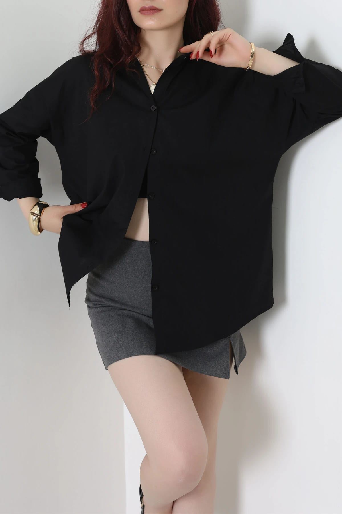 Oversize Poplin Gömlek Siyah 
