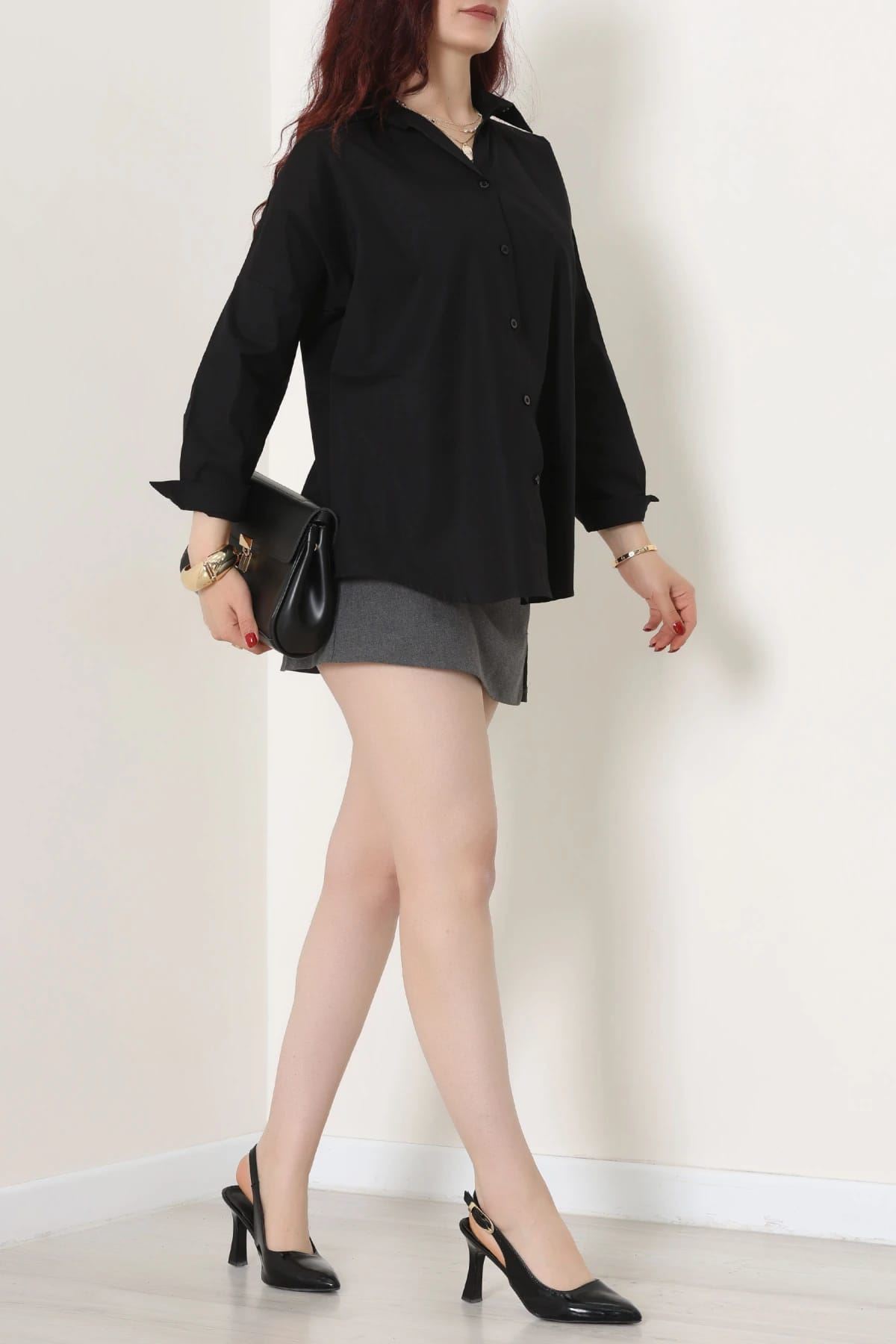 Oversize Poplin Gömlek Siyah 