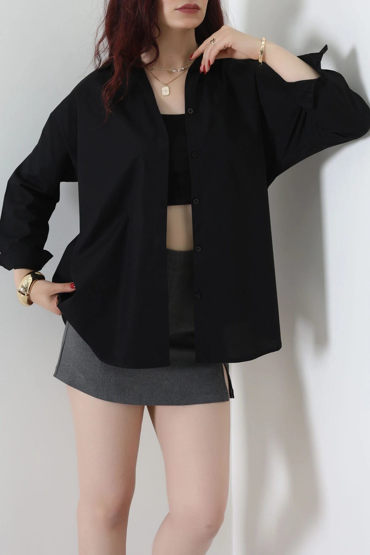 Oversize Poplin Gömlek Siyah 