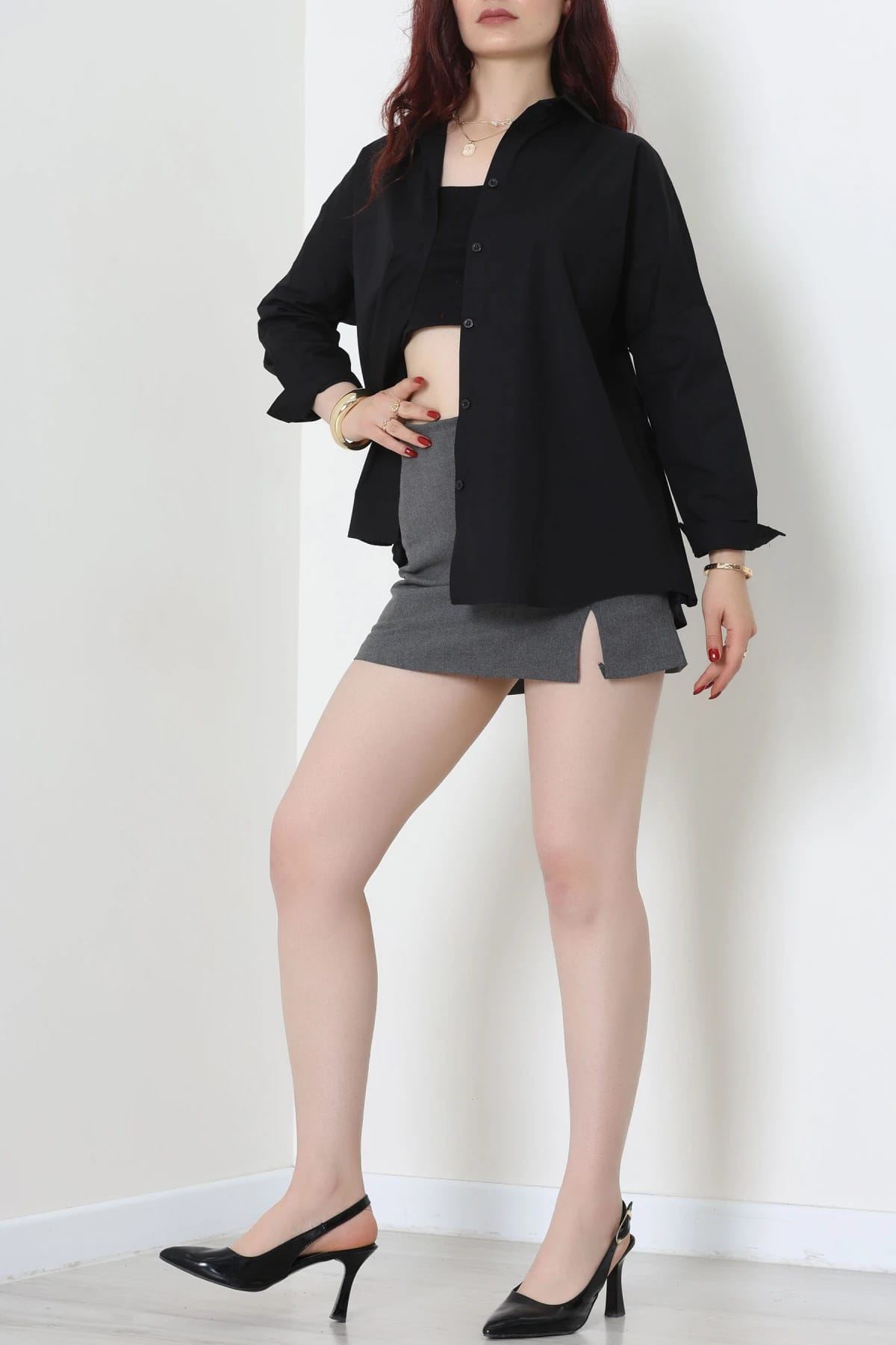 Oversize Poplin Gömlek Siyah 