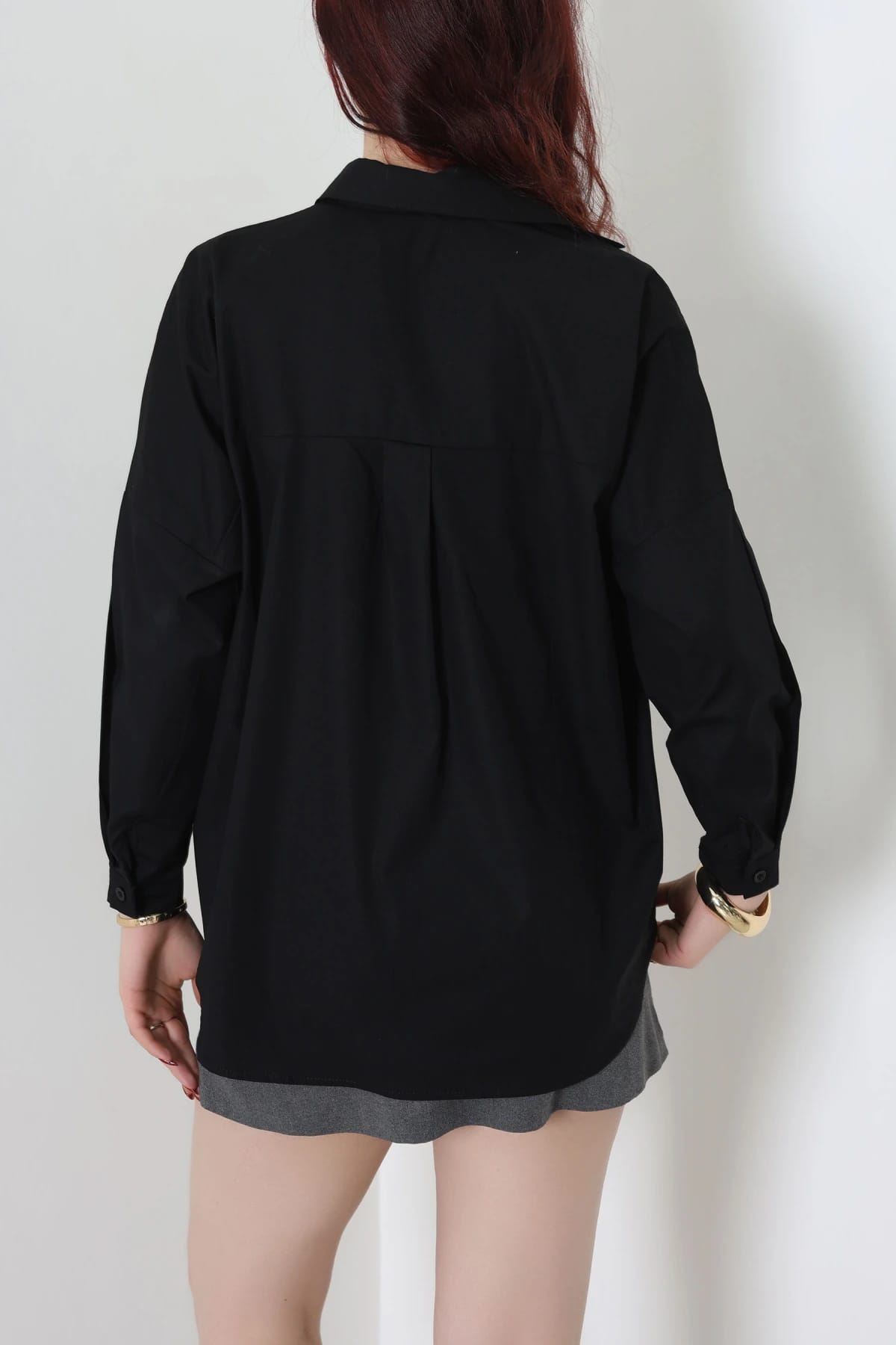 Oversize Poplin Gömlek Siyah 