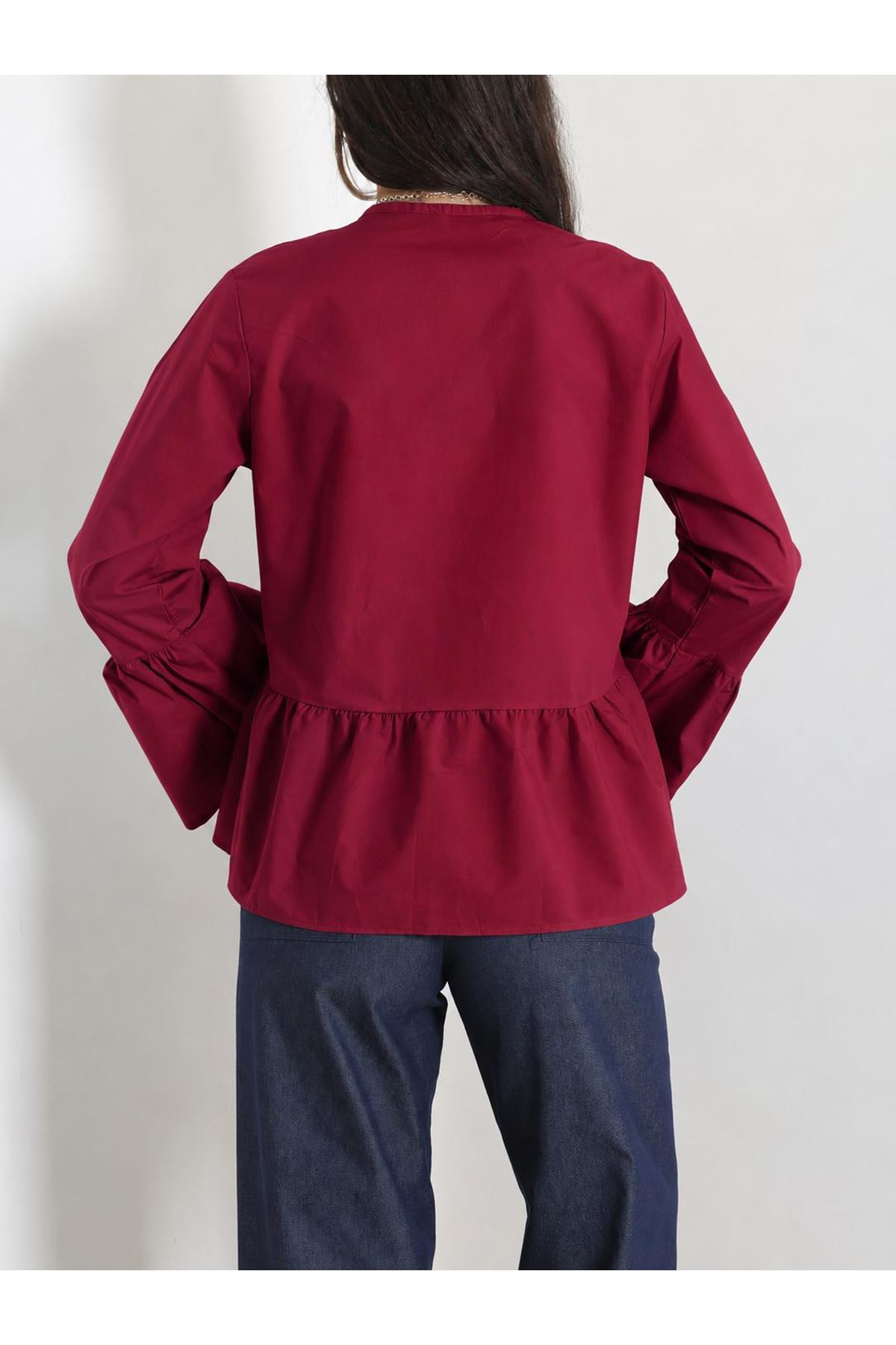 Poplin Düğmeli Gömlek Ceket  Bordo