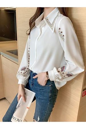  Yaka ve Kol Nakışlı Oversize Gömlek 