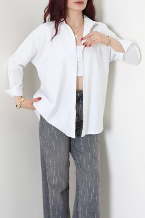 Oversize Poplin Gömlek Beyaz 