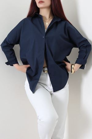 Oversize Poplin Gömlek Lacivert