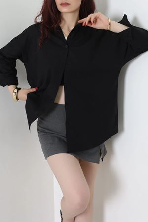 Oversize Poplin Gömlek Siyah 