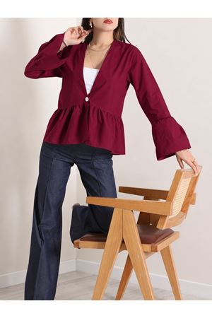 Poplin Düğmeli Gömlek Ceket  Bordo