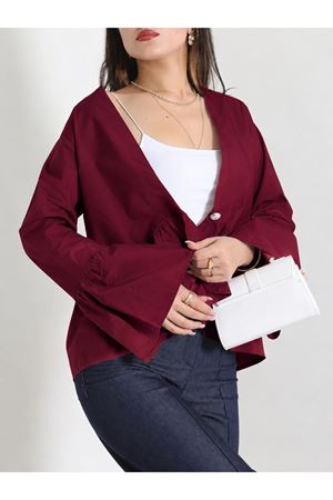 Poplin Düğmeli Gömlek Ceket  Bordo