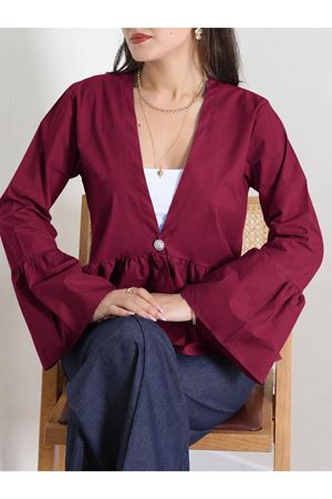 Poplin Düğmeli Gömlek Ceket  Bordo