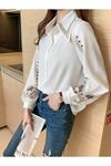  Yaka ve Kol Nakışlı Oversize Gömlek 